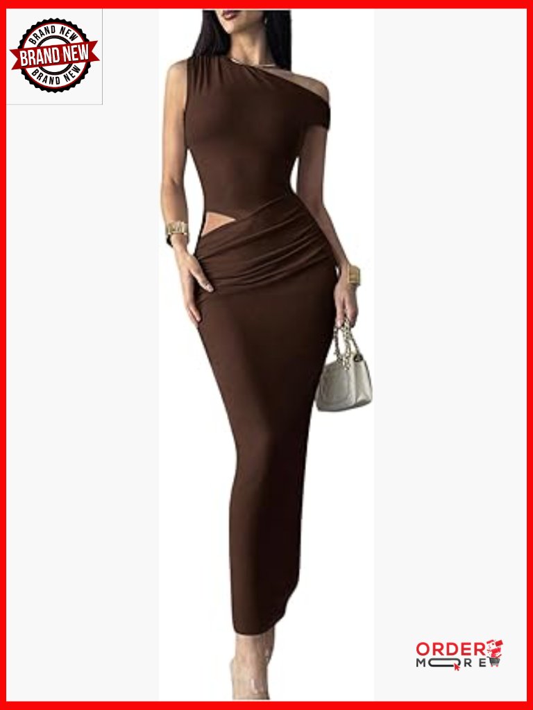Cut Out Off Shoulder Ruched Maxi Dress Bodycon Slim Fit Date Night
